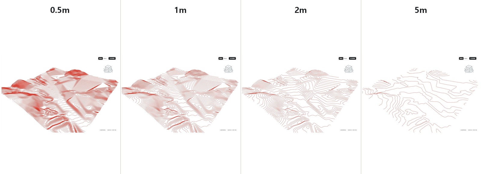 Compare contour intervals.