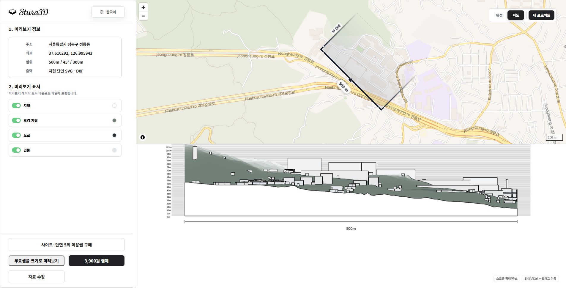 Read the map and section together.